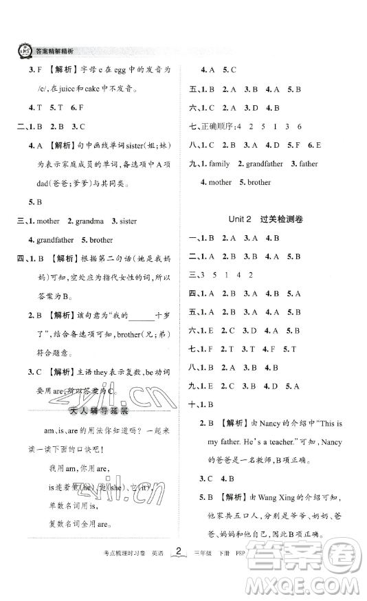 江西人民出版社2023王朝霞考點(diǎn)梳理時(shí)習(xí)卷三年級(jí)下冊(cè)英語人教PEP版答案
