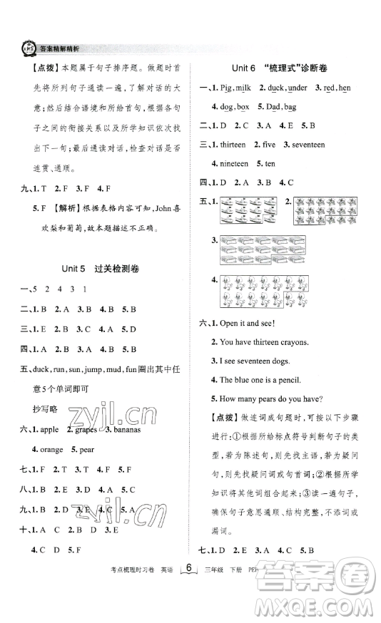 江西人民出版社2023王朝霞考點(diǎn)梳理時(shí)習(xí)卷三年級(jí)下冊(cè)英語人教PEP版答案