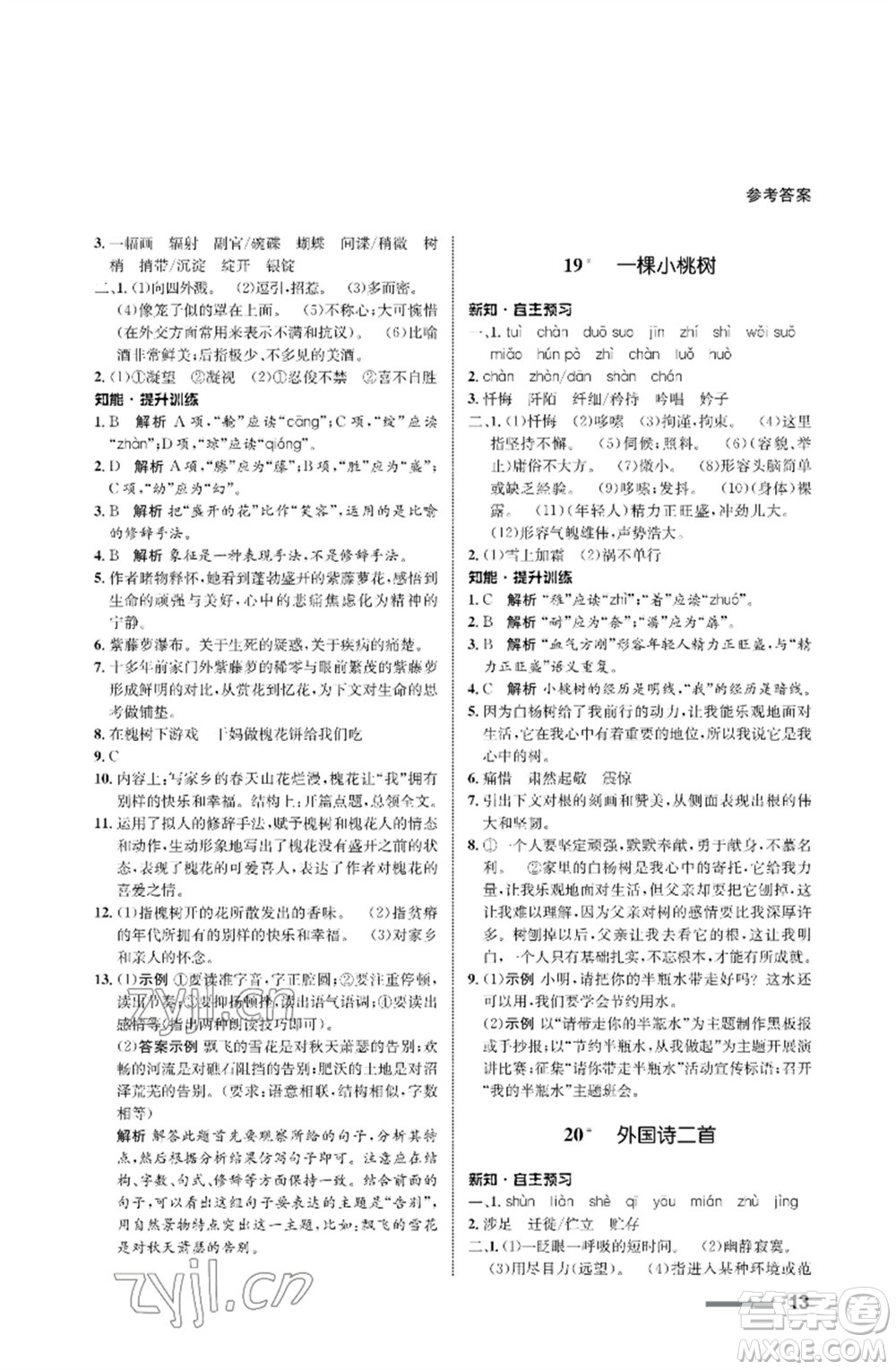 甘肅少年兒童出版社2023語(yǔ)文配套綜合練習(xí)七年級(jí)下冊(cè)人教版參考答案