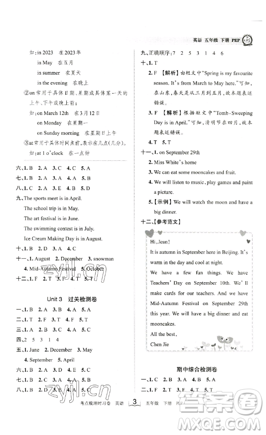 江西人民出版社2023王朝霞考點(diǎn)梳理時(shí)習(xí)卷五年級(jí)下冊(cè)英語(yǔ)人教PEP版答案