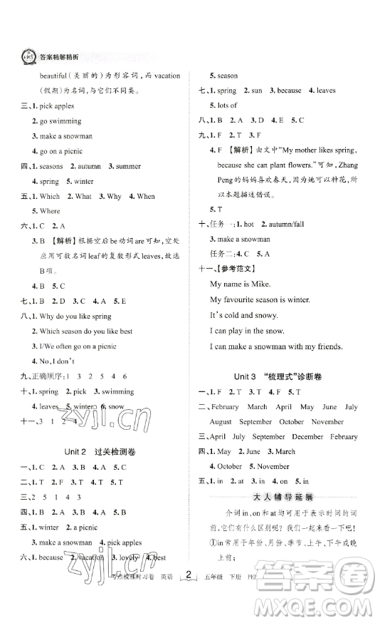 江西人民出版社2023王朝霞考點(diǎn)梳理時(shí)習(xí)卷五年級(jí)下冊(cè)英語(yǔ)人教PEP版答案