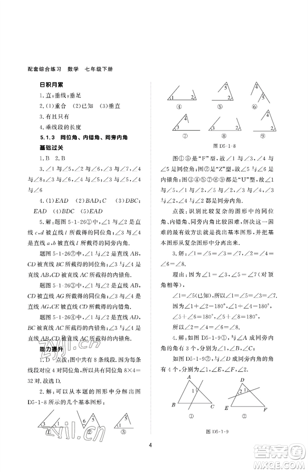 北京師范大學出版社2023數(shù)學配套綜合練習七年級下冊人教版參考答案
