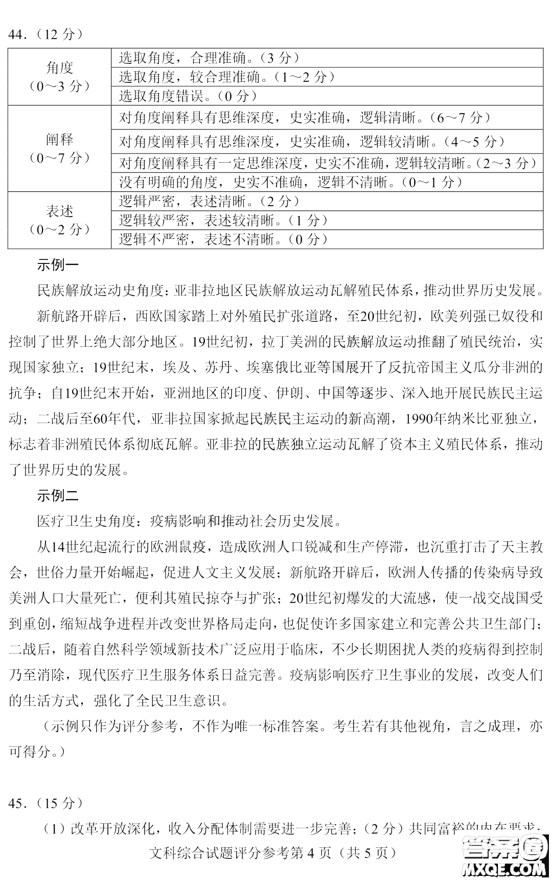 2023四省聯(lián)考高三適應性能力測試卷文科綜合試卷答案