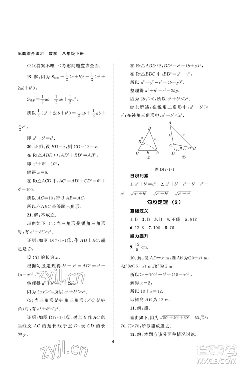 北京師范大學出版社2023數(shù)學配套綜合練習八年級下冊人教版參考答案