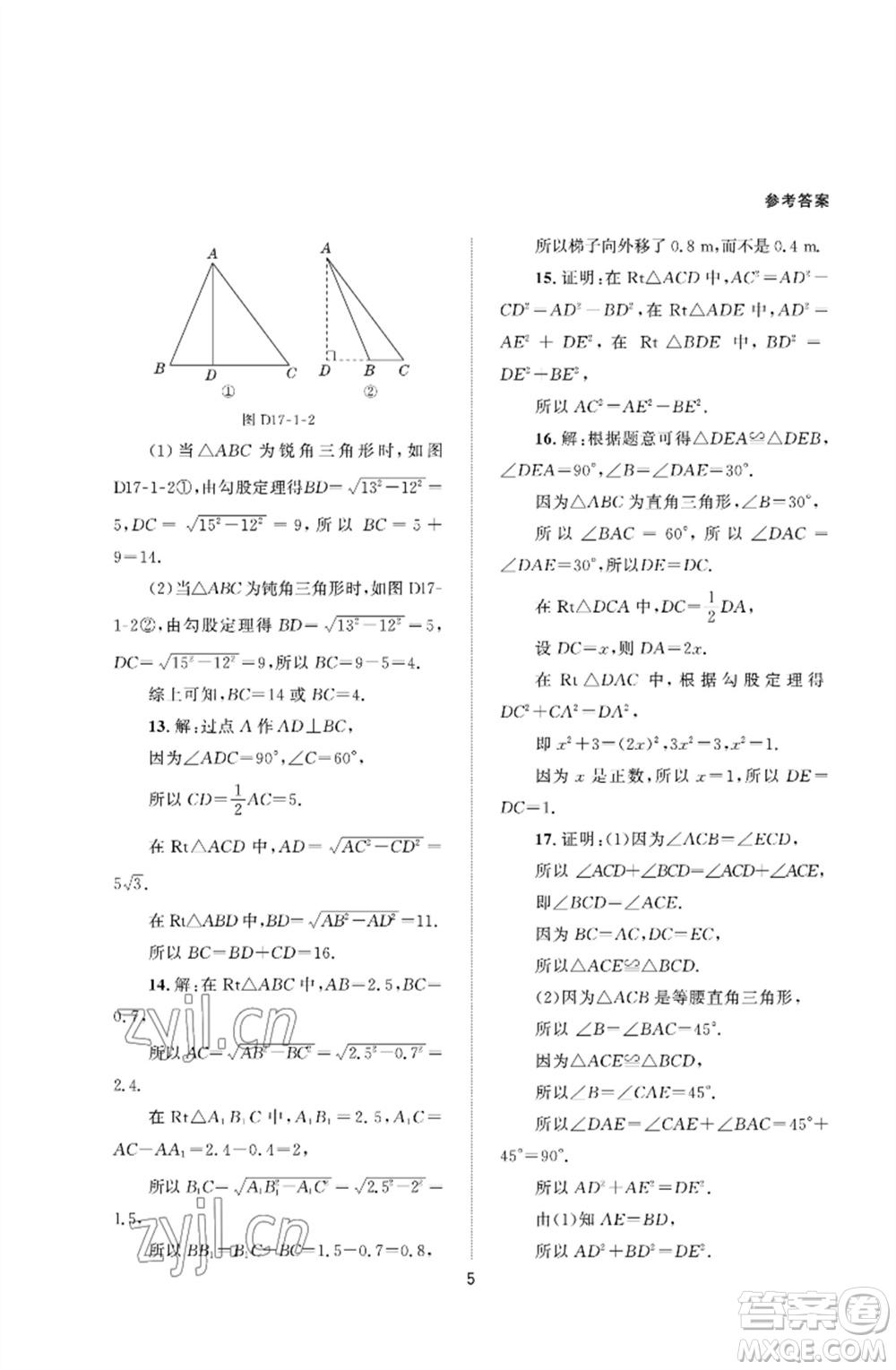 北京師范大學出版社2023數(shù)學配套綜合練習八年級下冊人教版參考答案