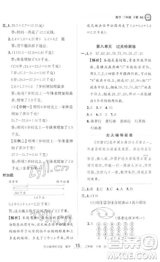 江西人民出版社2023王朝霞考點(diǎn)梳理時習(xí)卷三年級下冊數(shù)學(xué)人教版答案