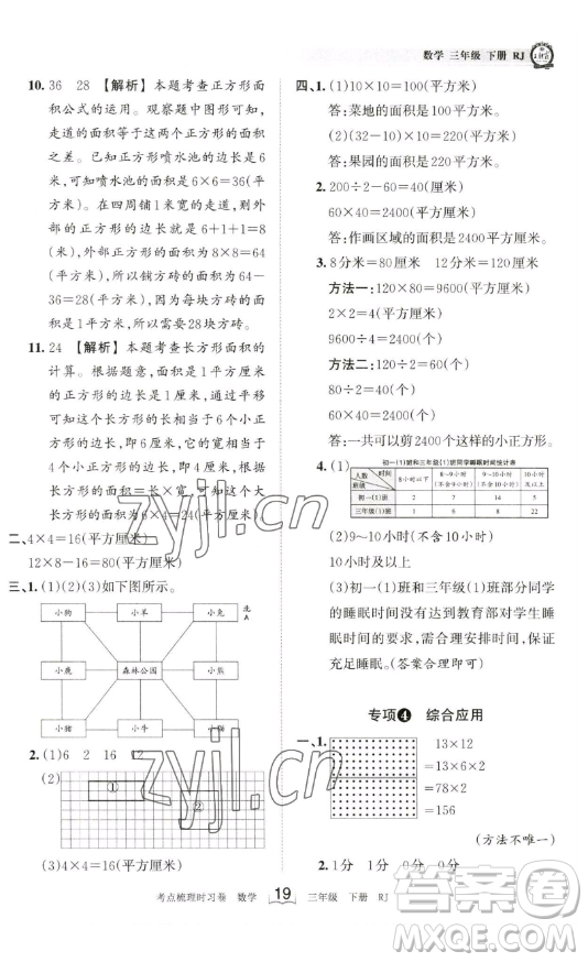 江西人民出版社2023王朝霞考點(diǎn)梳理時習(xí)卷三年級下冊數(shù)學(xué)人教版答案
