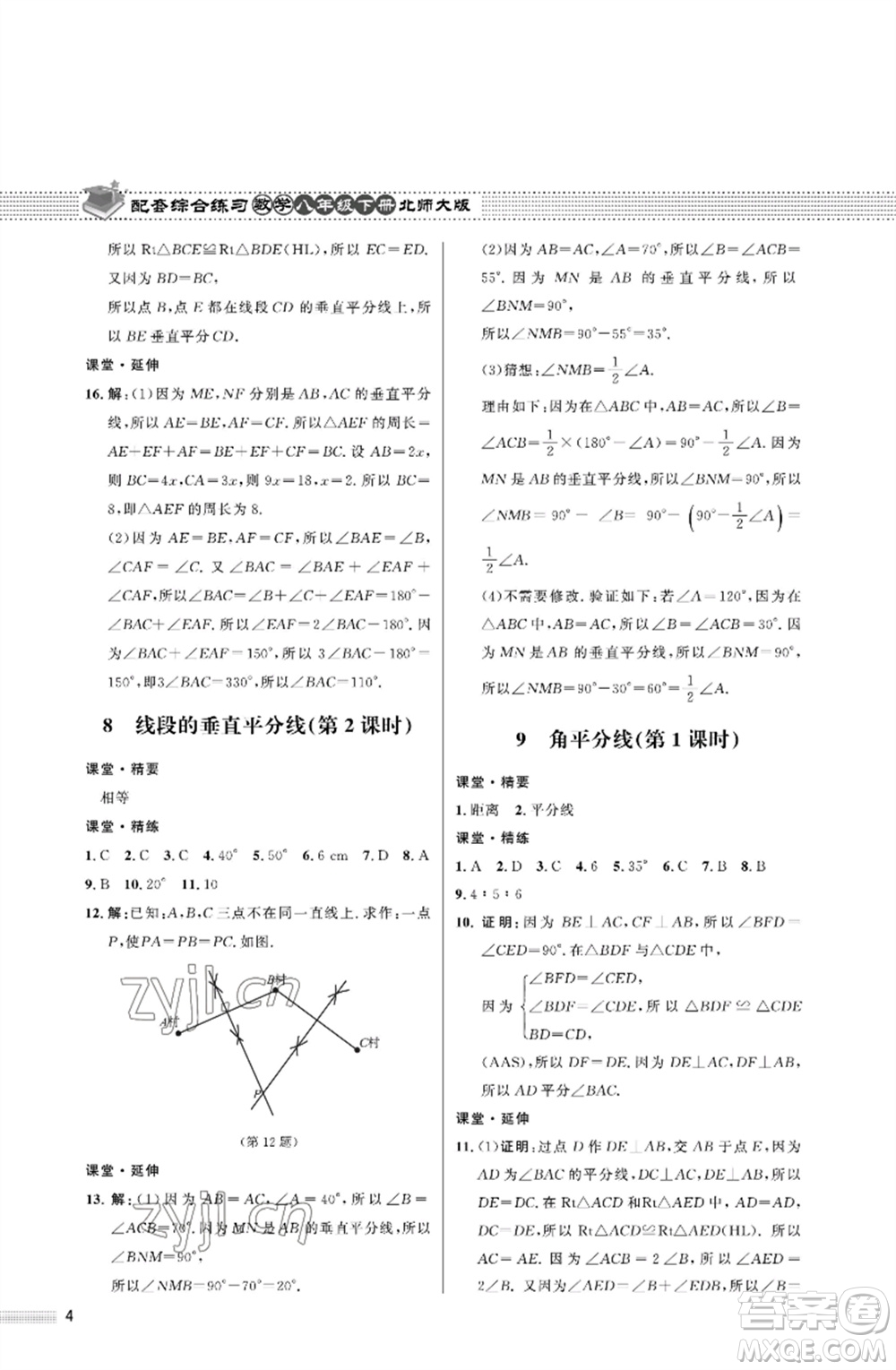 北京師范大學(xué)出版社2023數(shù)學(xué)配套綜合練習(xí)八年級(jí)下冊(cè)北師大版參考答案