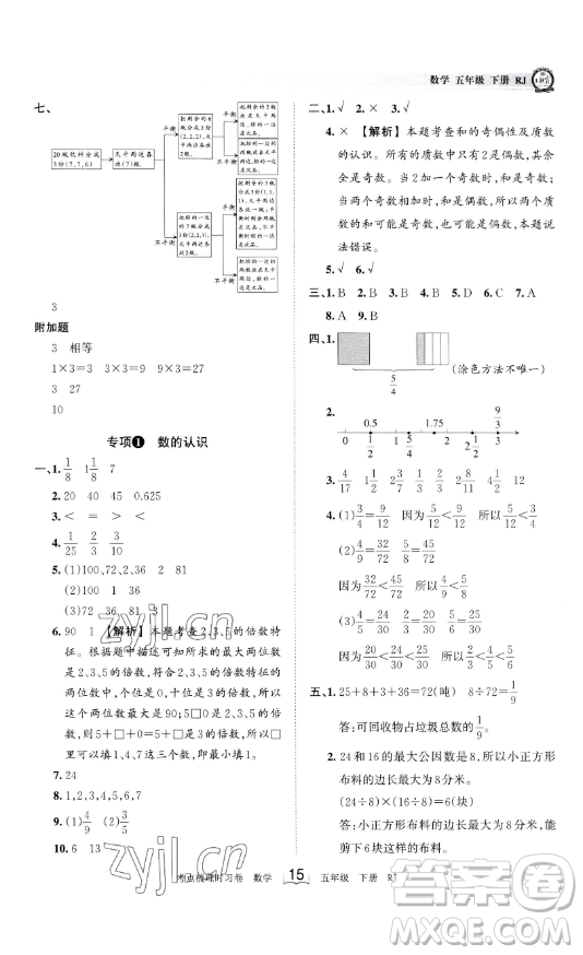 江西人民出版社2023王朝霞考點梳理時習(xí)卷五年級下冊數(shù)學(xué)人教版答案