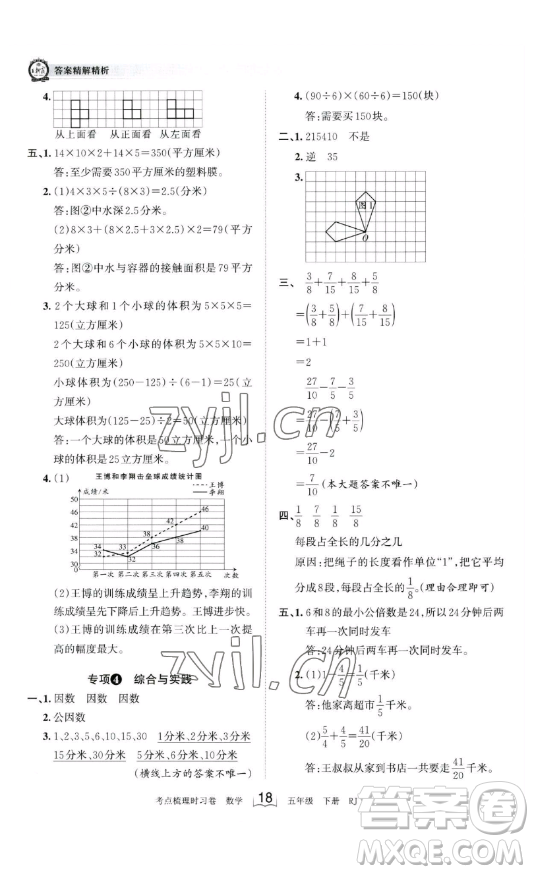江西人民出版社2023王朝霞考點梳理時習(xí)卷五年級下冊數(shù)學(xué)人教版答案