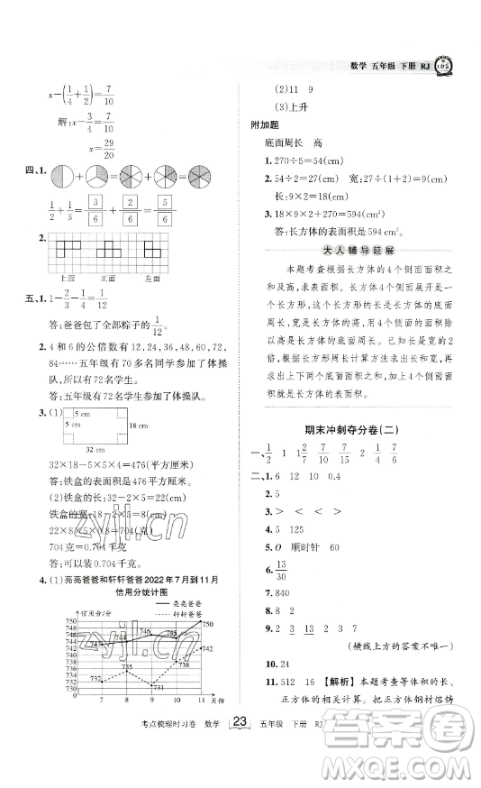 江西人民出版社2023王朝霞考點梳理時習(xí)卷五年級下冊數(shù)學(xué)人教版答案