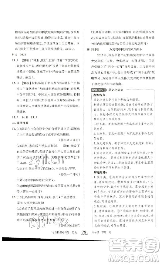 江西人民出版社2023王朝霞考點(diǎn)梳理時(shí)習(xí)卷八年級(jí)下冊(cè)歷史人教版答案