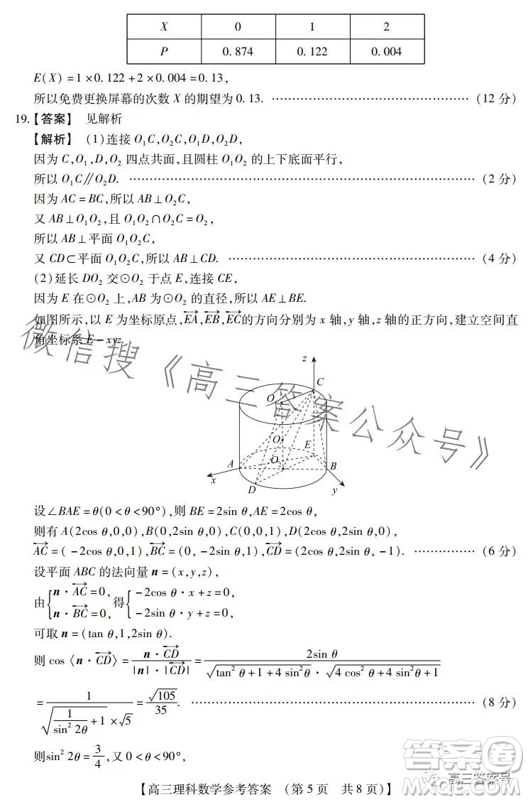 河南省2023高三年級TOP二十名校二月調(diào)研考理科數(shù)學試卷答案