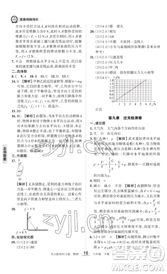 江西人民出版社2023王朝霞考點(diǎn)梳理時習(xí)卷八年級下冊物理人教版答案