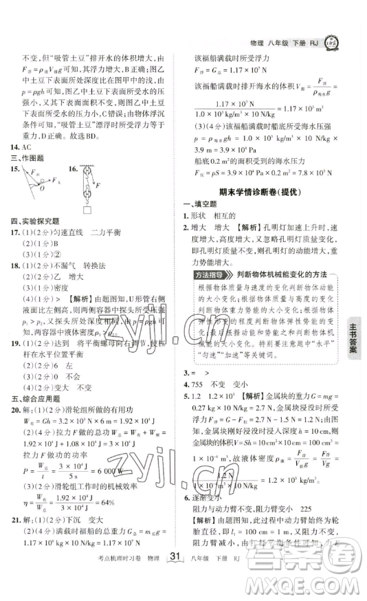 江西人民出版社2023王朝霞考點(diǎn)梳理時習(xí)卷八年級下冊物理人教版答案