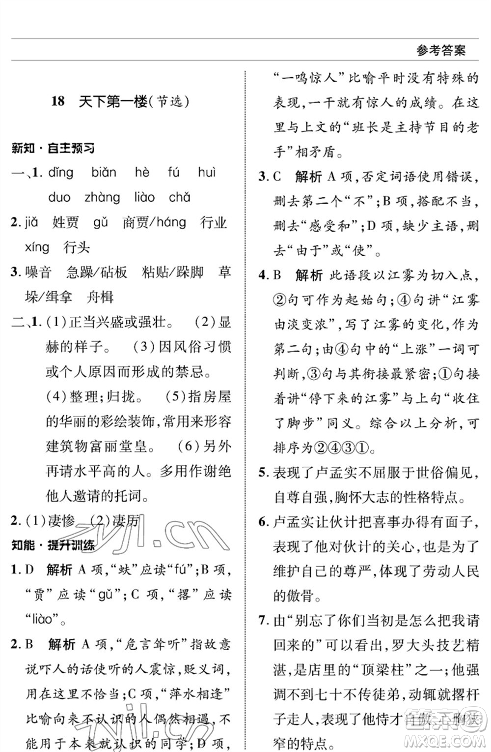 北京師范大學(xué)出版社2023語文配套綜合練習(xí)九年級(jí)下冊人教版參考答案