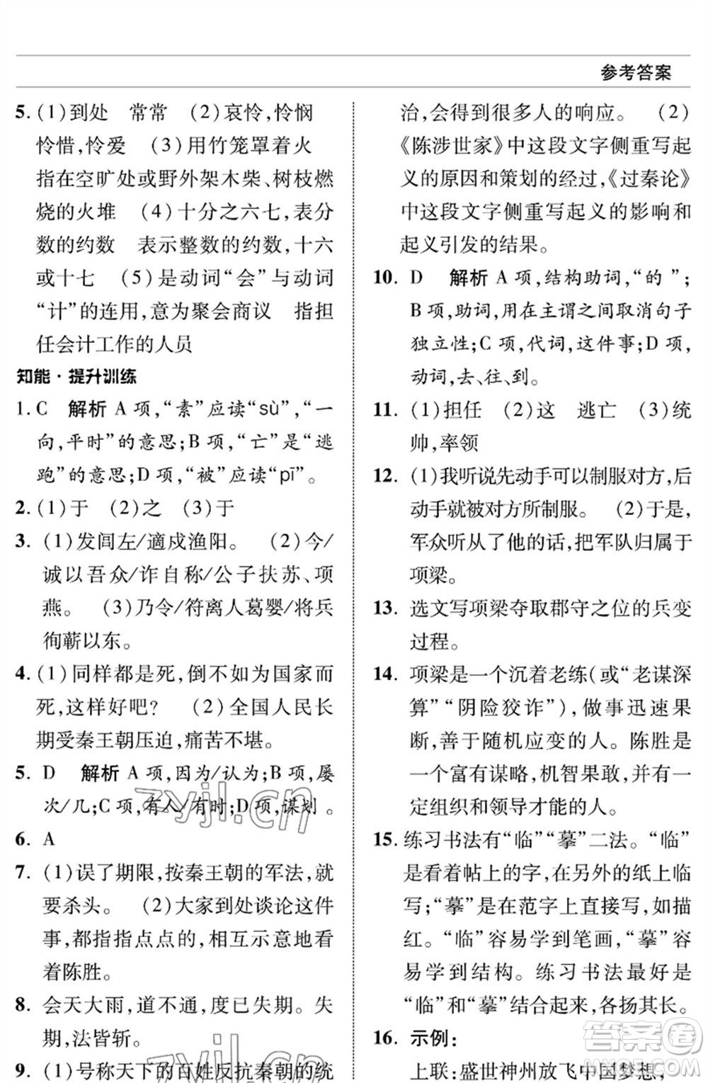 北京師范大學(xué)出版社2023語文配套綜合練習(xí)九年級(jí)下冊人教版參考答案