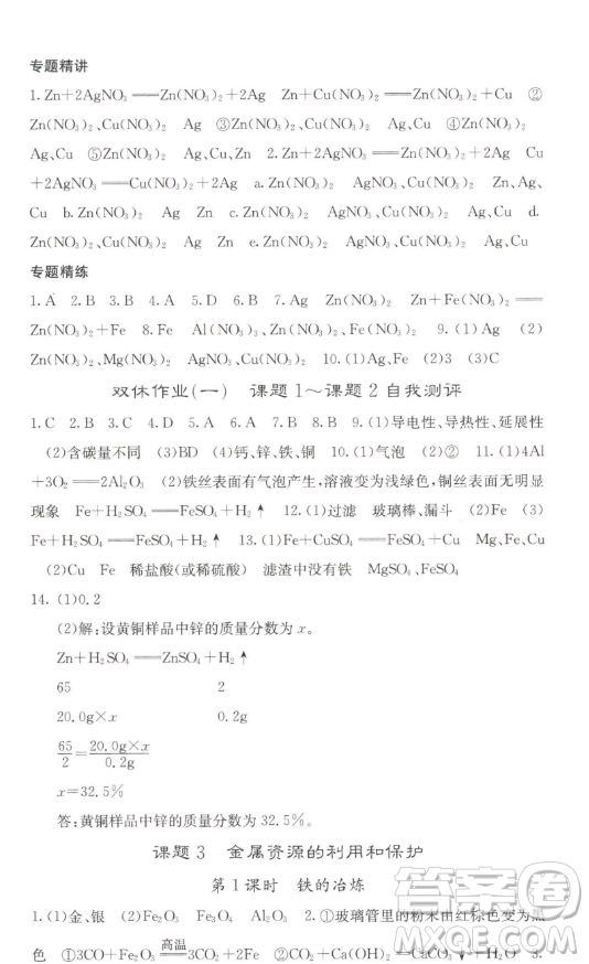 四川大學(xué)出版社2023名校課堂內(nèi)外九年級化學(xué)下冊人教版答案