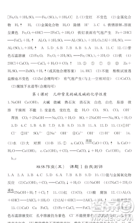 四川大學(xué)出版社2023名校課堂內(nèi)外九年級化學(xué)下冊人教版答案