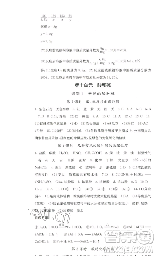 四川大學(xué)出版社2023名校課堂內(nèi)外九年級化學(xué)下冊人教版答案