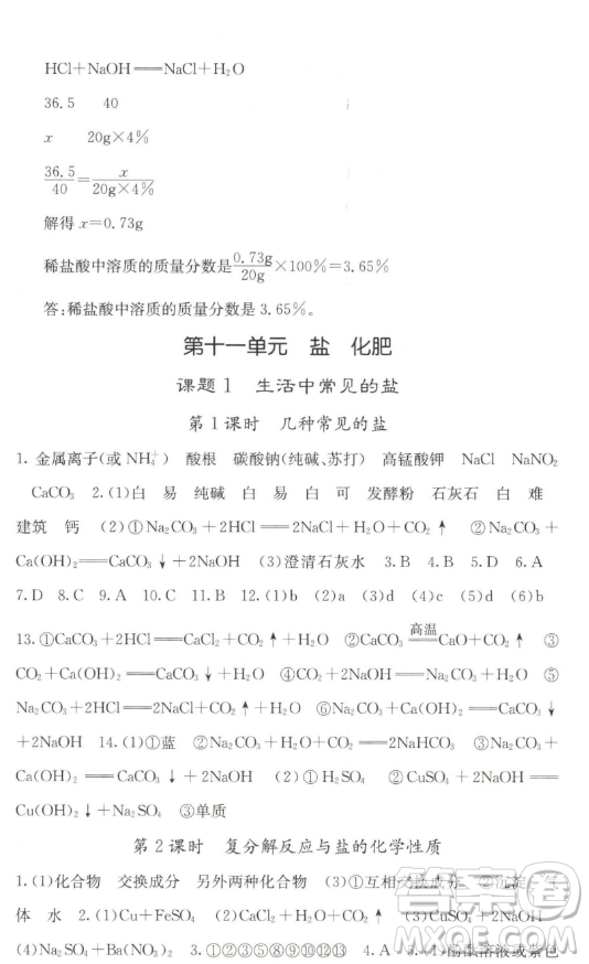 四川大學(xué)出版社2023名校課堂內(nèi)外九年級化學(xué)下冊人教版答案