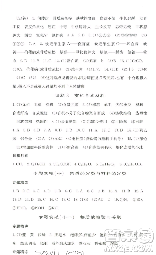 四川大學(xué)出版社2023名校課堂內(nèi)外九年級化學(xué)下冊人教版答案