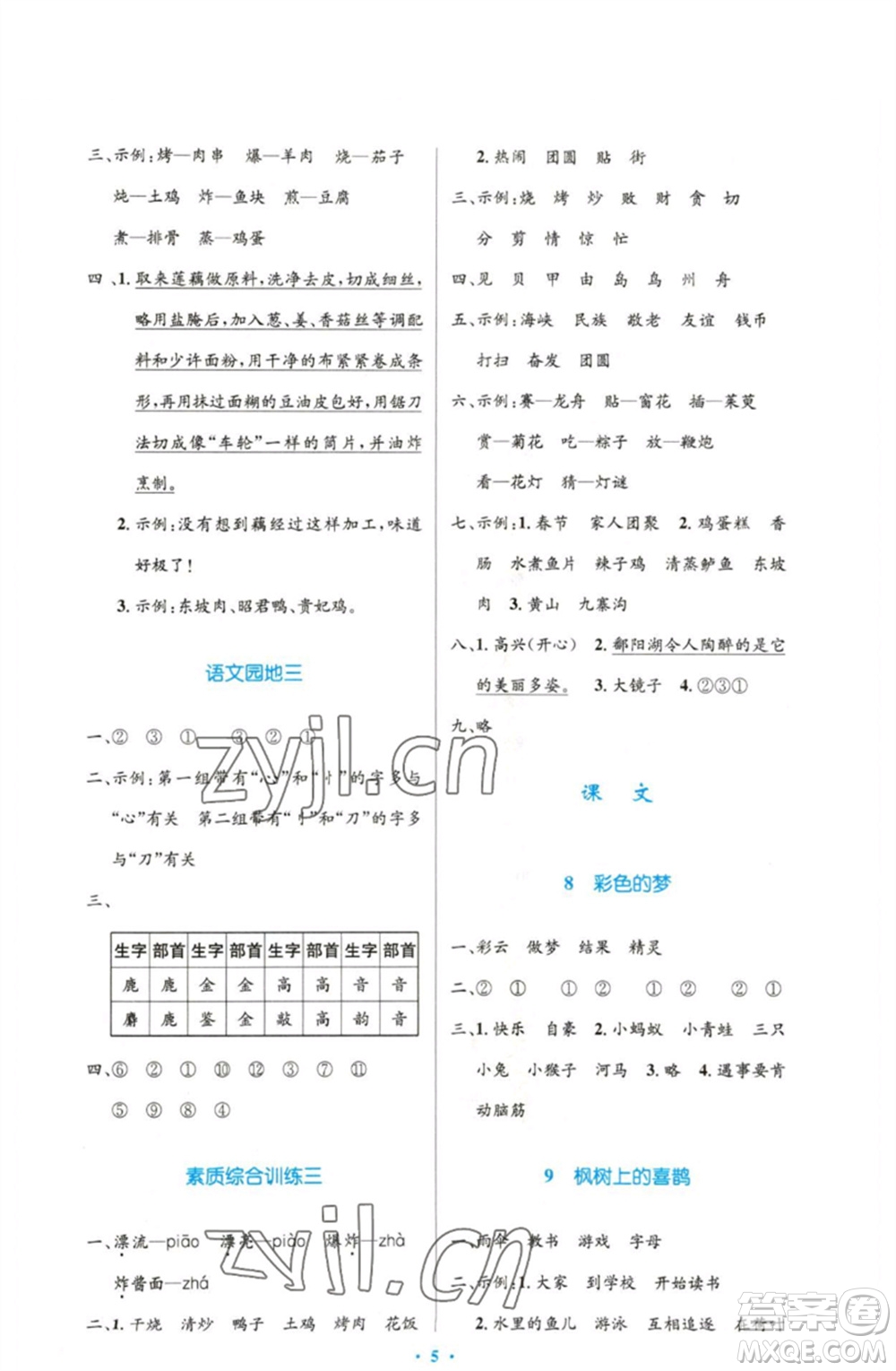 人民教育出版社2023小學同步測控優(yōu)化設計二年級語文下冊人教版增強版參考答案
