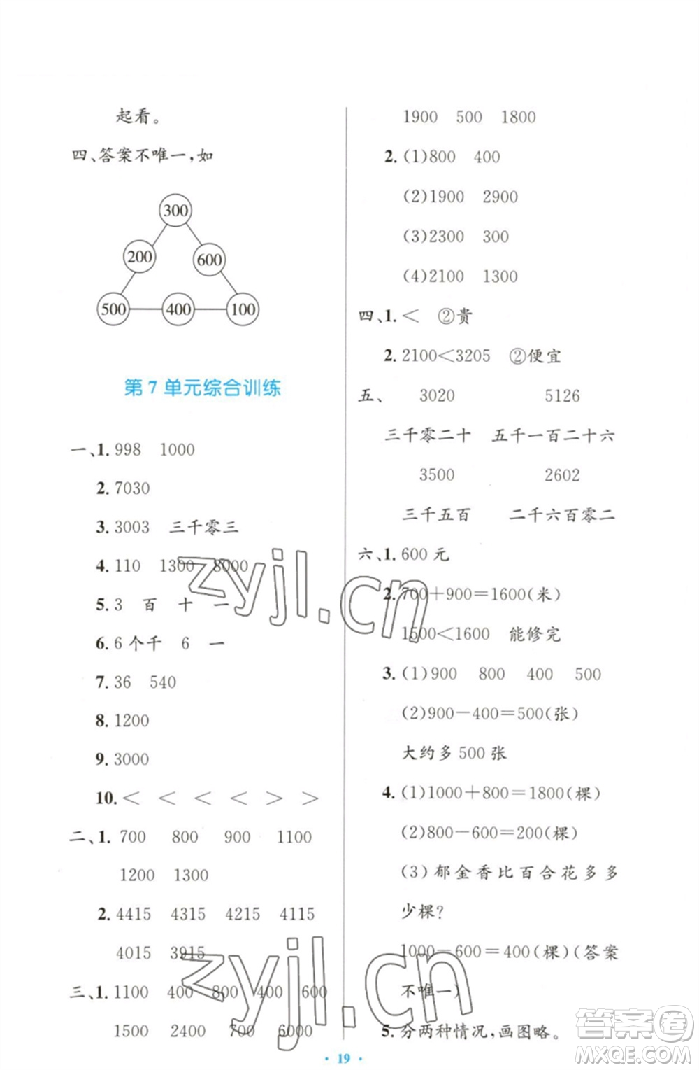 人民教育出版社2023小學同步測控優(yōu)化設計二年級數(shù)學下冊人教版增強版參考答案