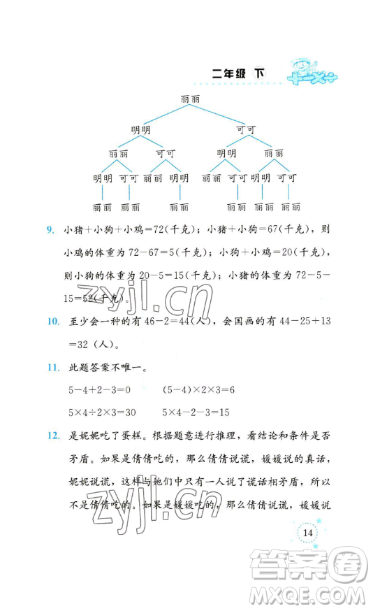 云南科技出版社2023解決問題專項訓(xùn)練二年級數(shù)學(xué)下冊西師大版參考答案