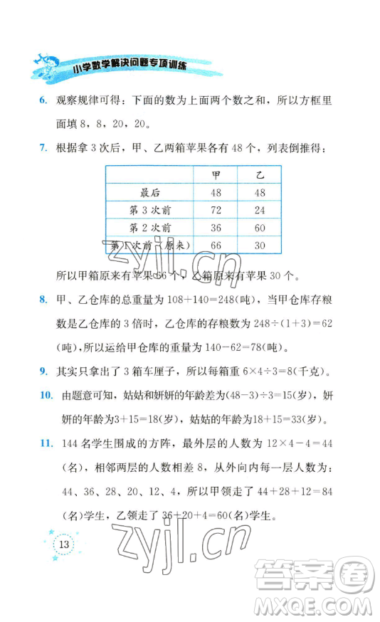 云南科技出版社2023解決問(wèn)題專項(xiàng)訓(xùn)練三年級(jí)數(shù)學(xué)下冊(cè)人教版參考答案