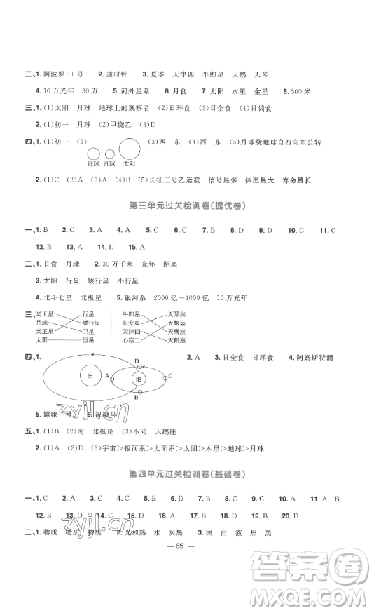 江西教育出版社2023陽(yáng)光同學(xué)一線名師全優(yōu)好卷六年級(jí)科學(xué)下冊(cè)教科版參考答案