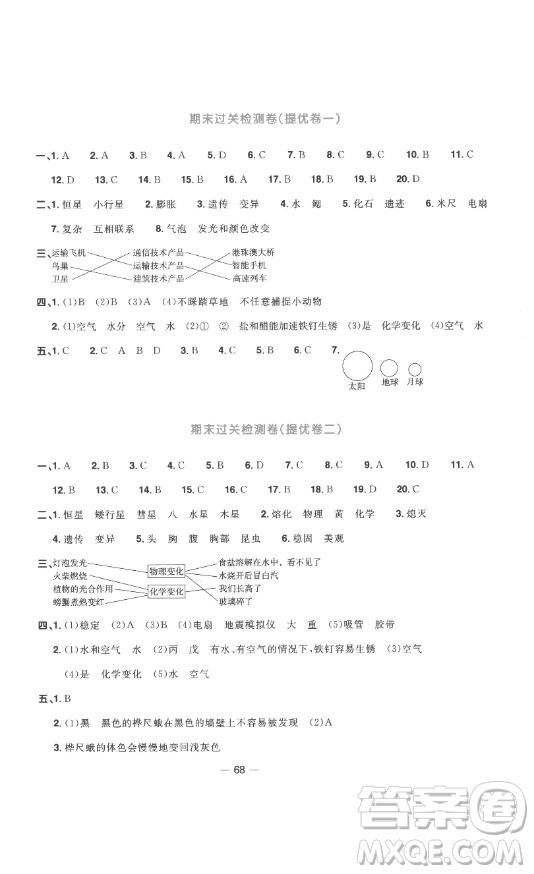 江西教育出版社2023陽(yáng)光同學(xué)一線名師全優(yōu)好卷六年級(jí)科學(xué)下冊(cè)教科版參考答案