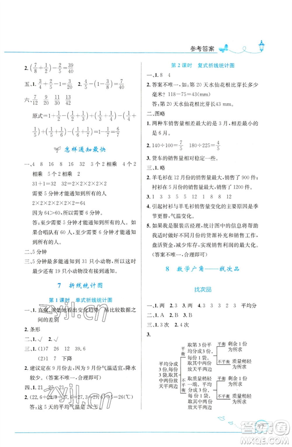 人民教育出版社2023小學(xué)同步測(cè)控優(yōu)化設(shè)計(jì)五年級(jí)數(shù)學(xué)下冊(cè)人教版福建專版參考答案