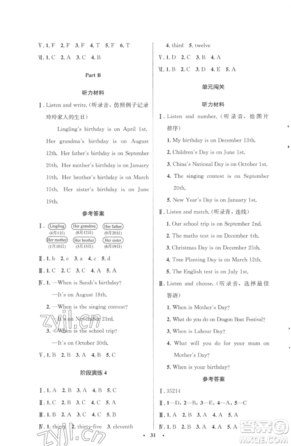 人民教育出版社2023小學(xué)同步測(cè)控優(yōu)化設(shè)計(jì)五年級(jí)英語(yǔ)下冊(cè)人教PEP版三起廣東專版參考答案