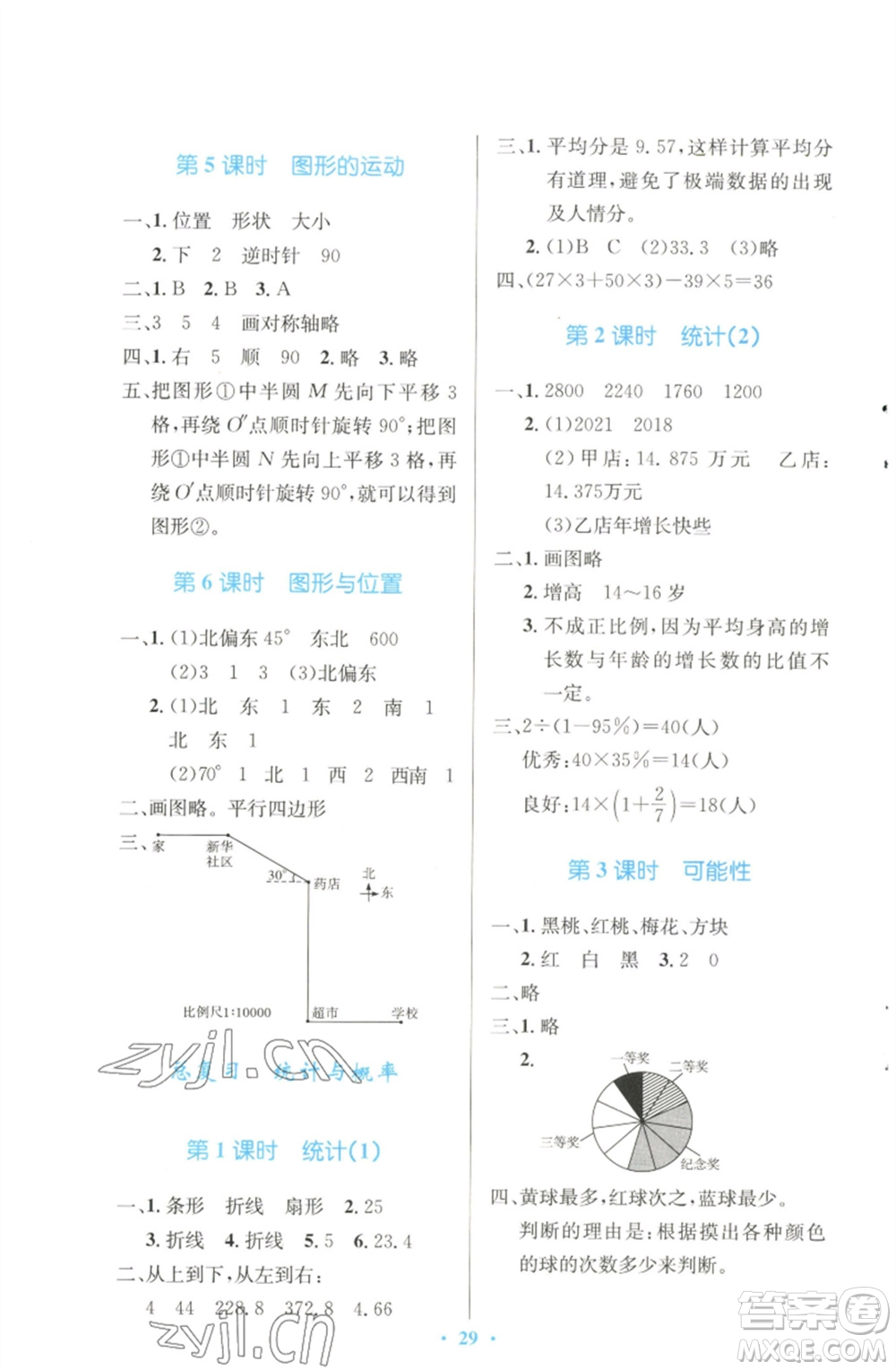北京師范大學出版社2023小學同步測控優(yōu)化設計六年級數學下冊北師大版天津專版參考答案