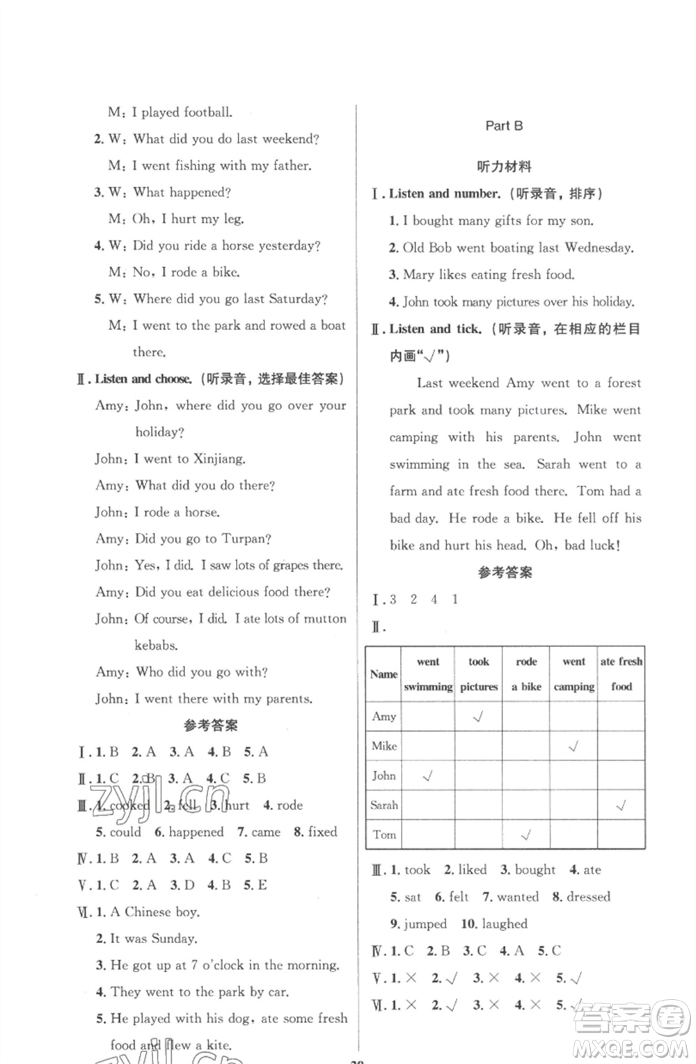 人民教育出版社2023小學(xué)同步測(cè)控優(yōu)化設(shè)計(jì)六年級(jí)英語(yǔ)下冊(cè)人教PEP版三起廣東專版參考答案