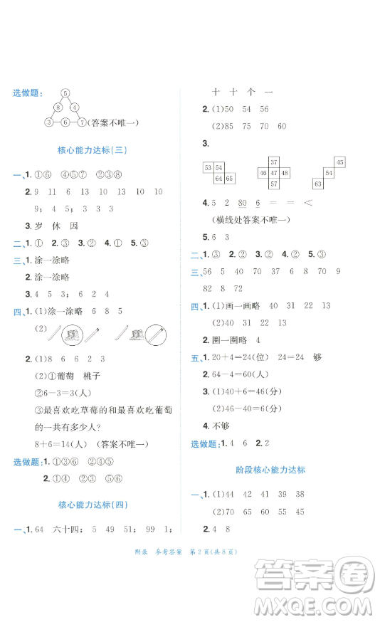龍門(mén)書(shū)局2023黃岡小狀元達(dá)標(biāo)卷一年級(jí)數(shù)學(xué)下冊(cè)人教版參考答案