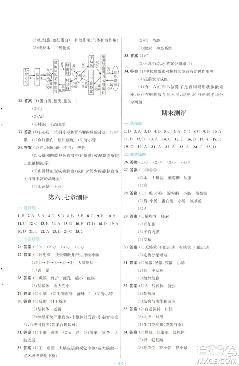 人民教育出版社2023初中同步測(cè)控優(yōu)化設(shè)計(jì)七年級(jí)生物下冊(cè)人教版福建專版參考答案