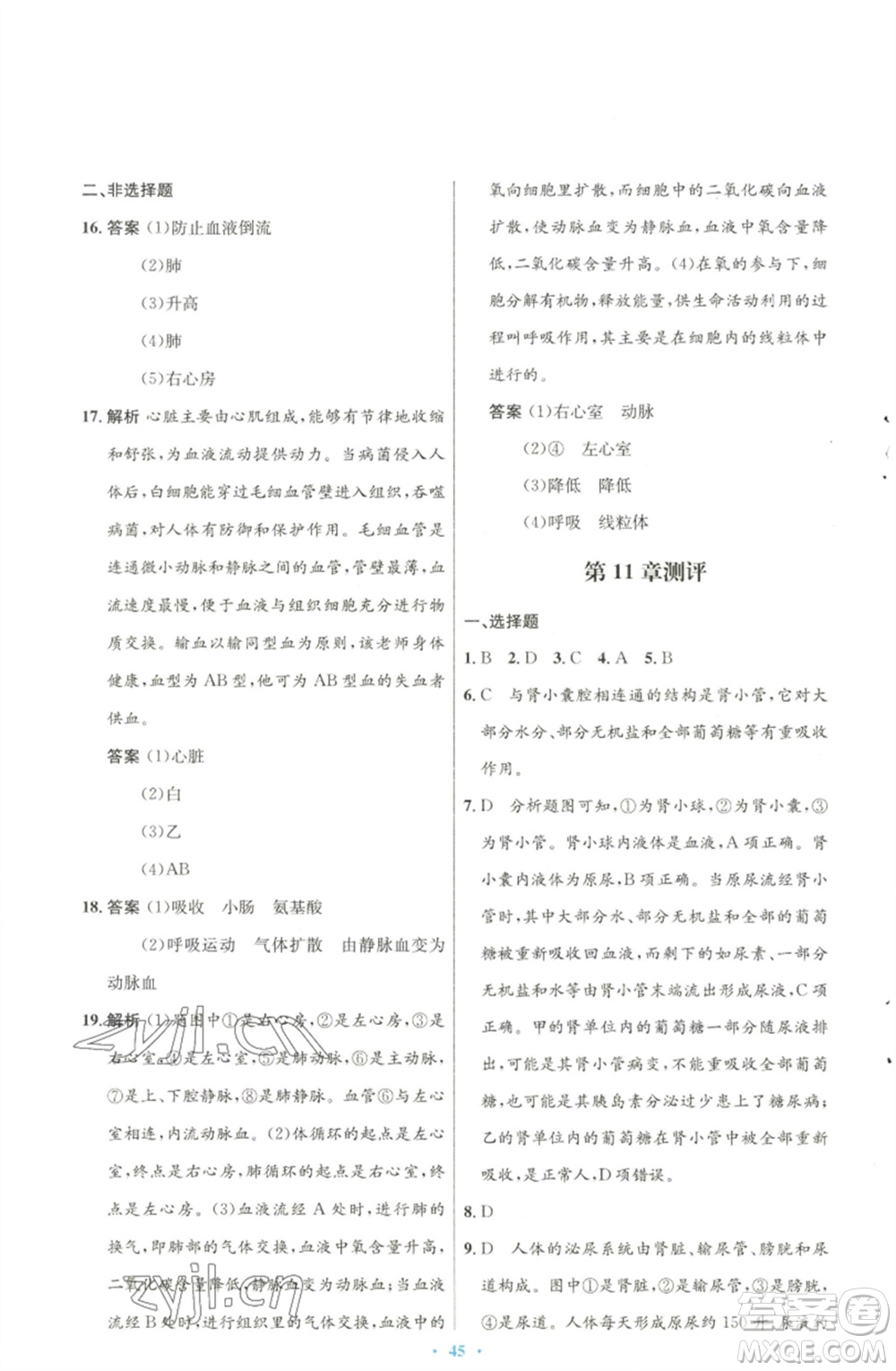 北京師范大學(xué)出版社2023初中同步測控優(yōu)化設(shè)計七年級生物下冊北師大版參考答案