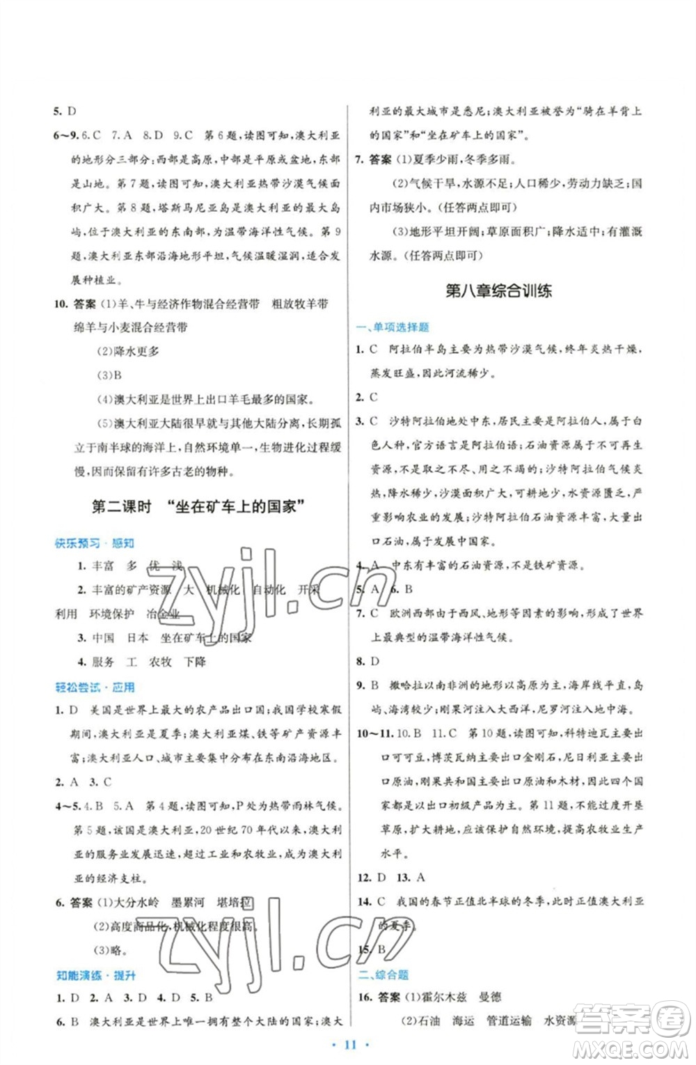 人民教育出版社2023初中同步測(cè)控優(yōu)化設(shè)計(jì)七年級(jí)地理下冊(cè)人教版精編版參考答案