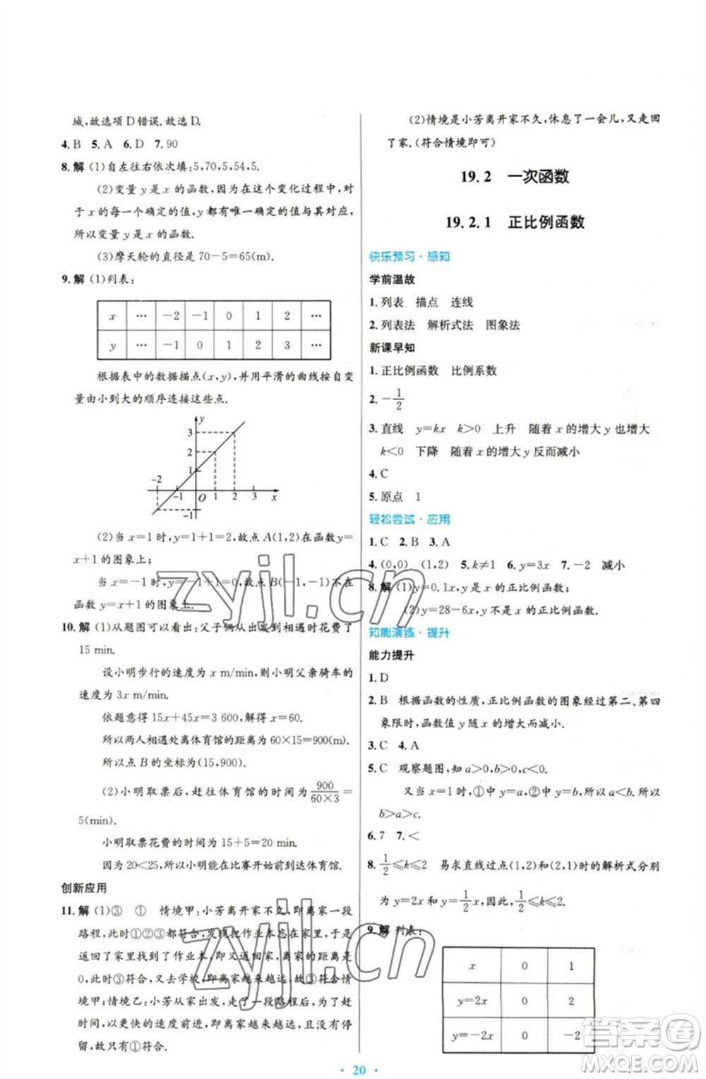 人民教育出版社2023初中同步測控優(yōu)化設(shè)計(jì)八年級數(shù)學(xué)下冊人教版參考答案