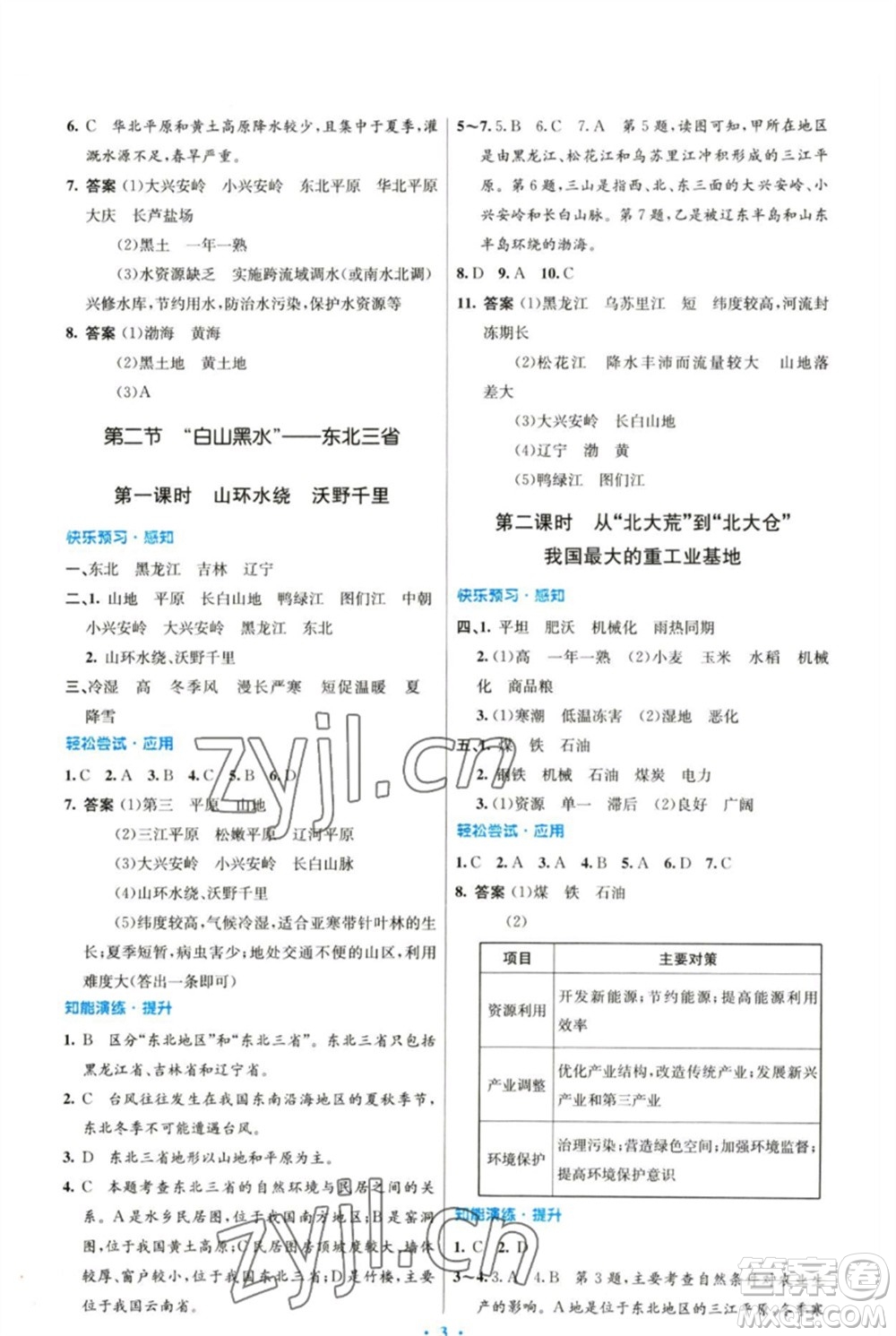 人民教育出版社2023初中同步測控優(yōu)化設計八年級地理下冊人教版參考答案