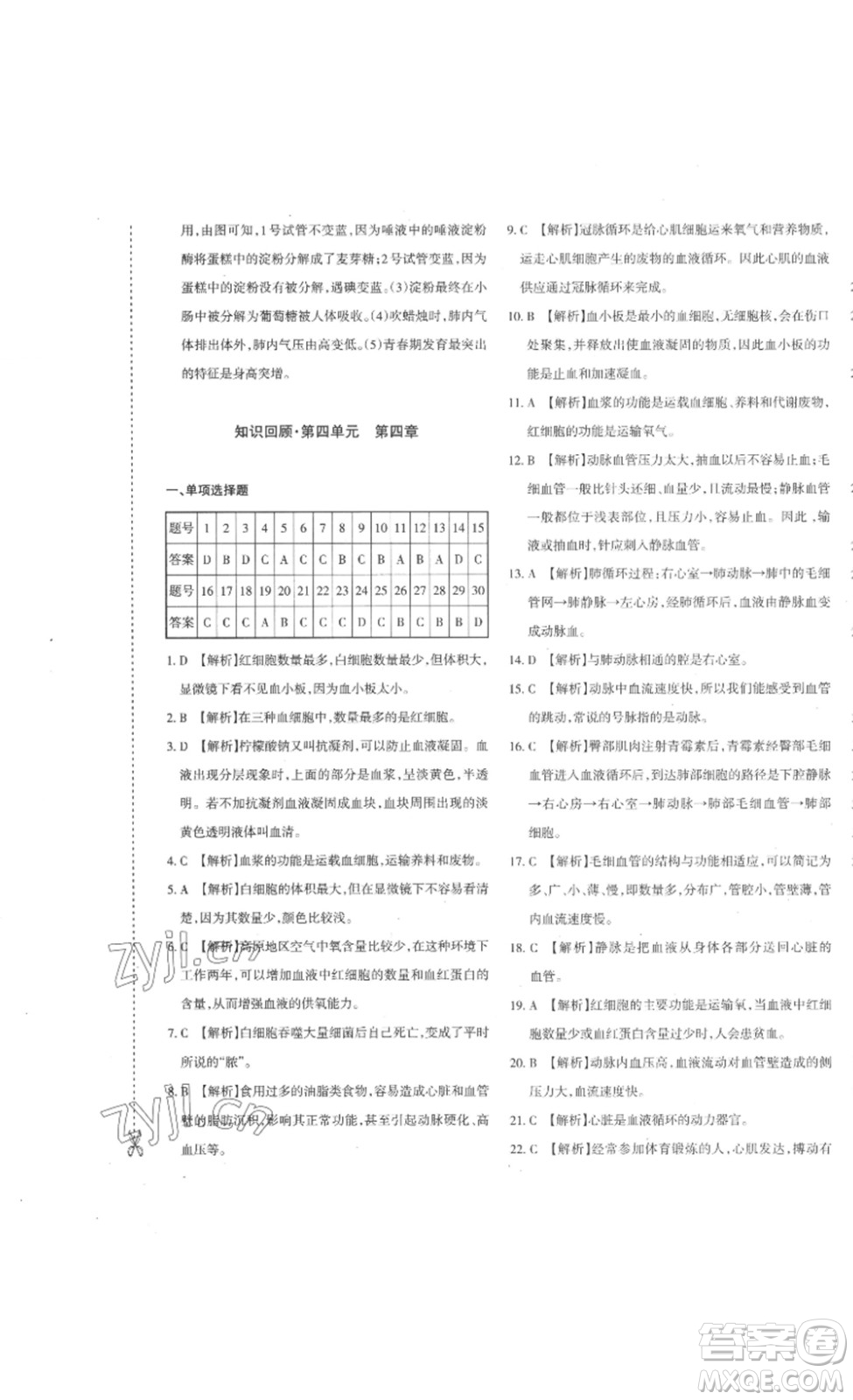 新疆青少年出版社2023優(yōu)學1+1評價與測試七年級生物下冊人教版答案