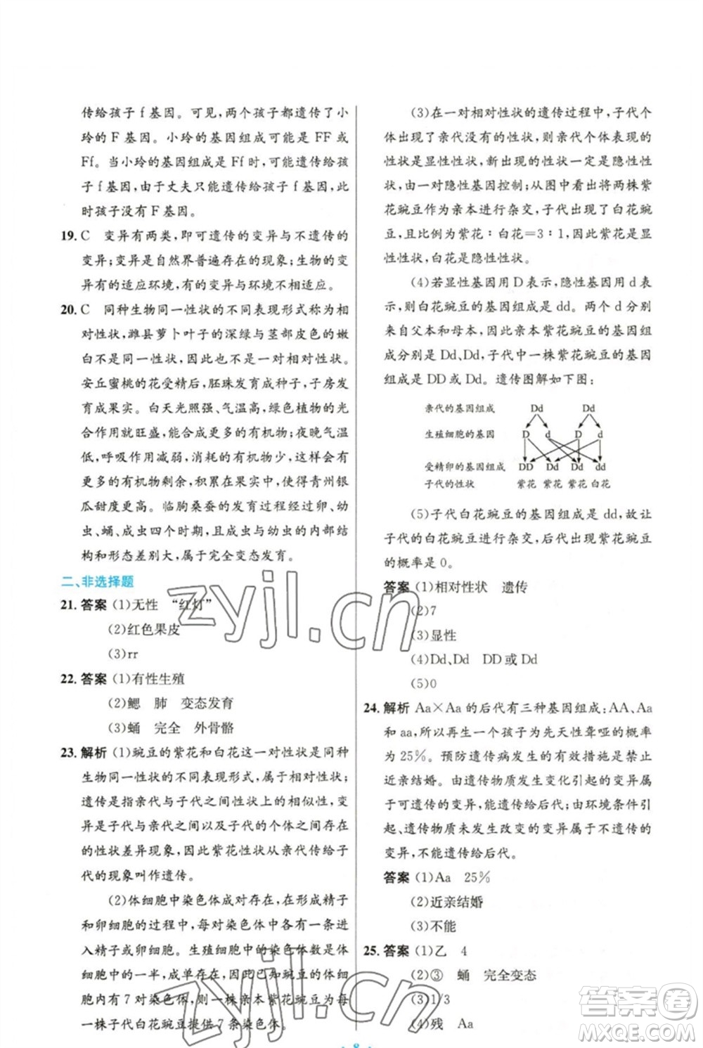 人民教育出版社2023初中同步測控優(yōu)化設計八年級生物下冊人教版精編版參考答案