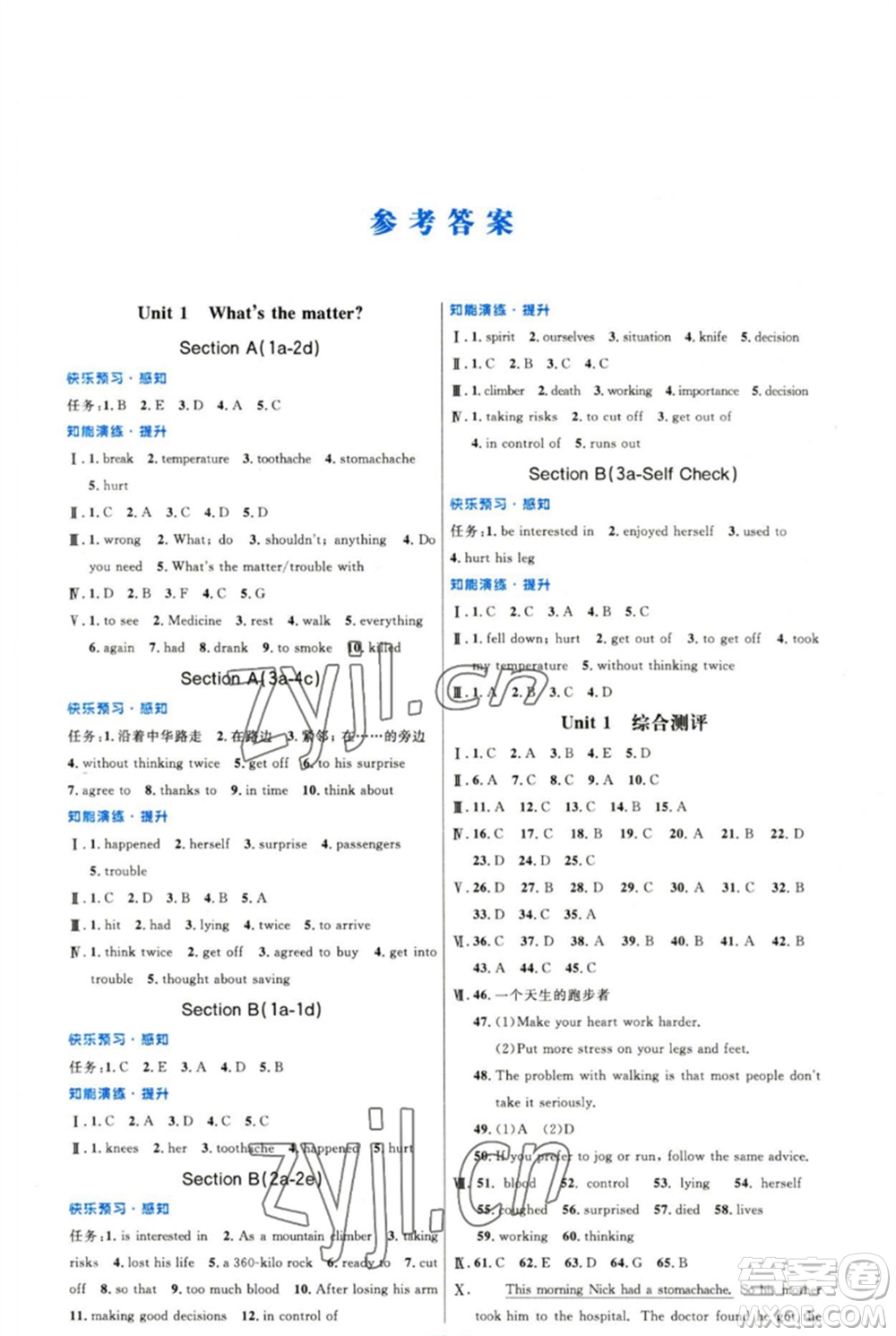 人民教育出版社2023初中同步測(cè)控優(yōu)化設(shè)計(jì)八年級(jí)英語(yǔ)下冊(cè)人教版精編版參考答案