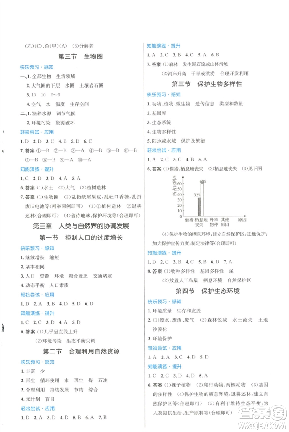 知識(shí)出版社2023初中同步測控優(yōu)化設(shè)計(jì)八年級(jí)生物下冊(cè)冀少版福建專版參考答案