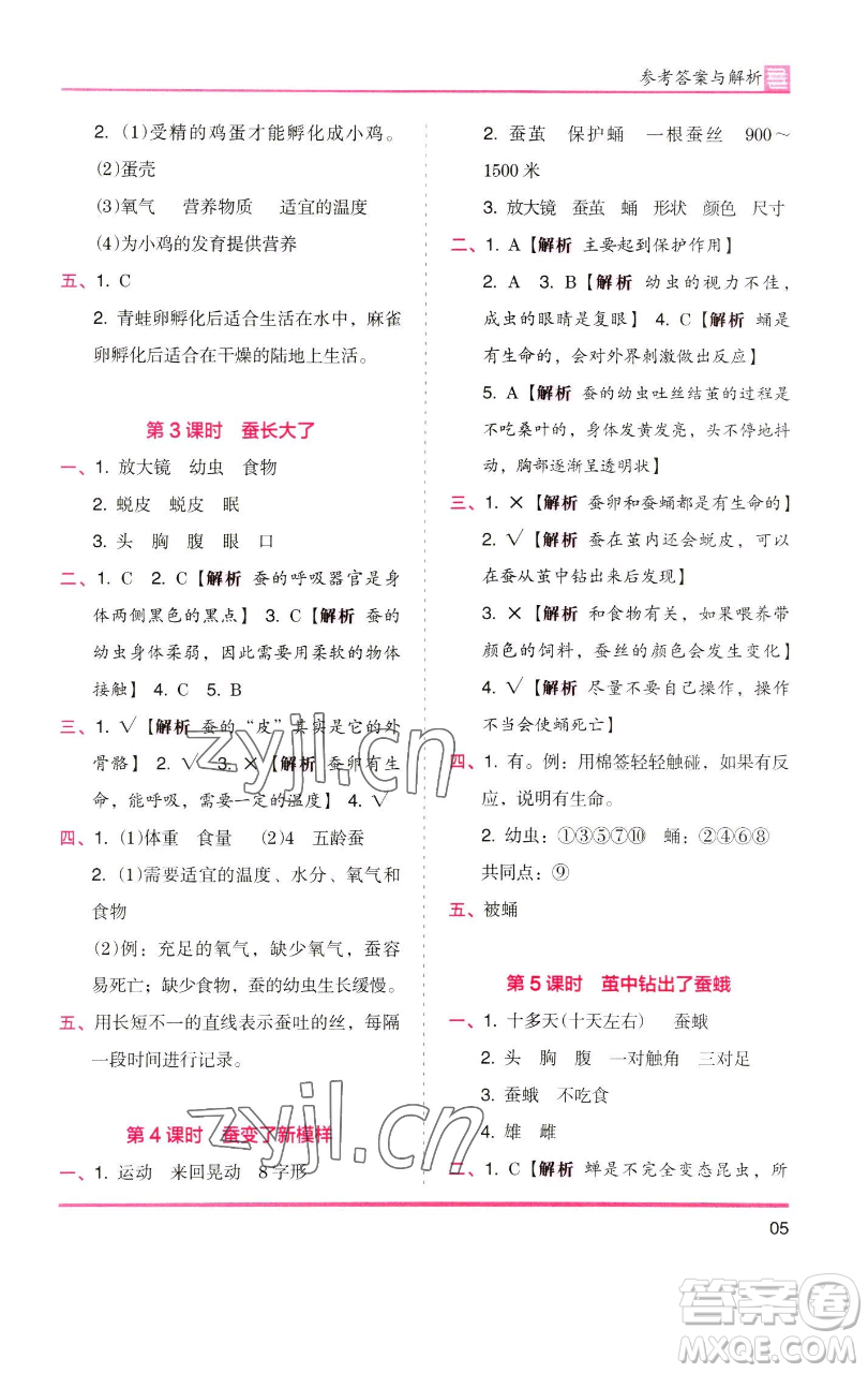 湖南師范大學(xué)出版社2023木頭馬分層課課練三年級科學(xué)下冊教科版參考答案