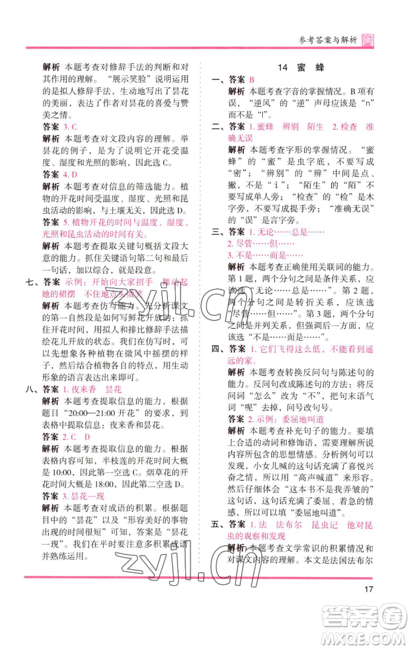 湖南師范大學出版社2023木頭馬分層課課練三年級語文下冊部編版福建專版參考答案