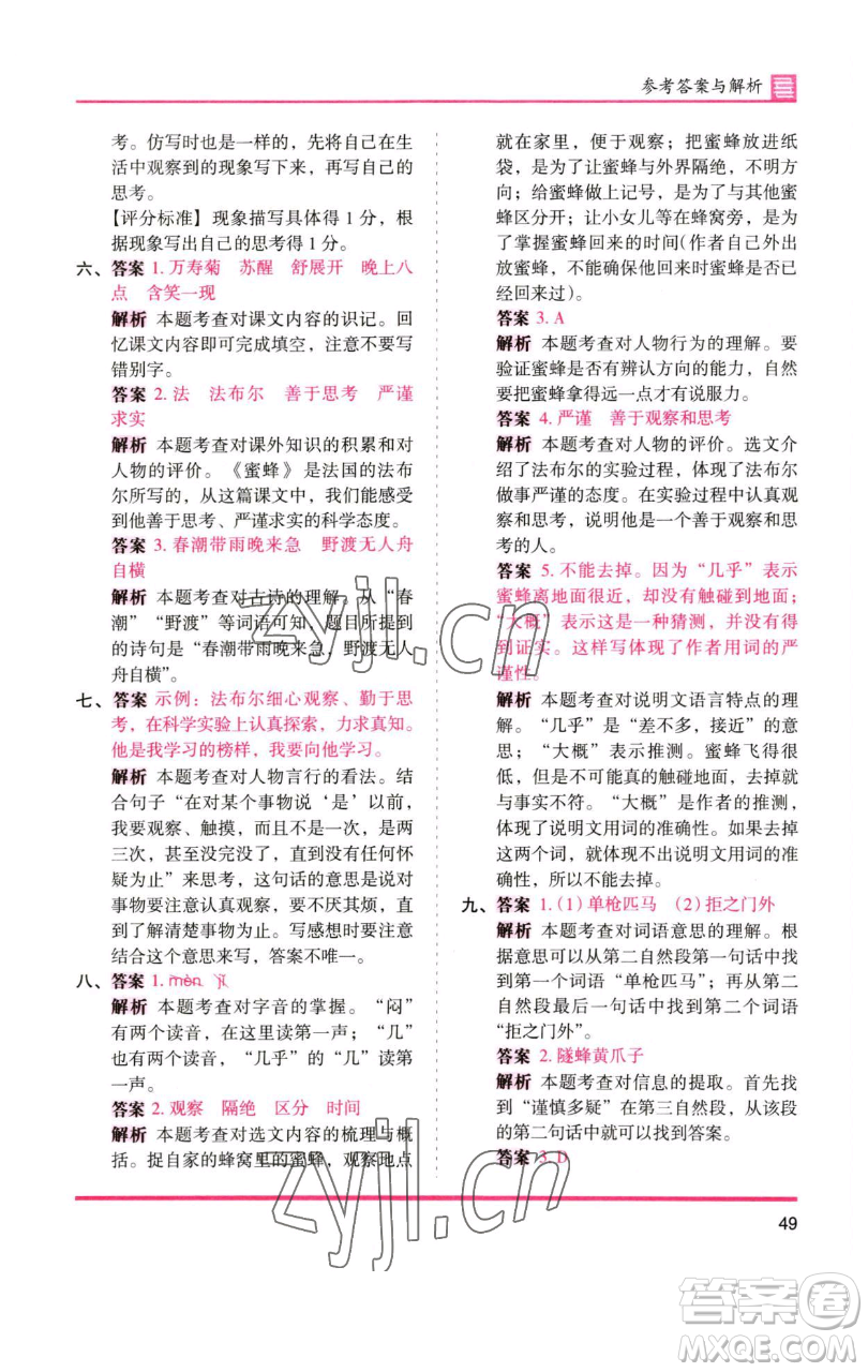 湖南師范大學(xué)出版社2023木頭馬分層課課練三年級語文下冊人教版浙江專版參考答案