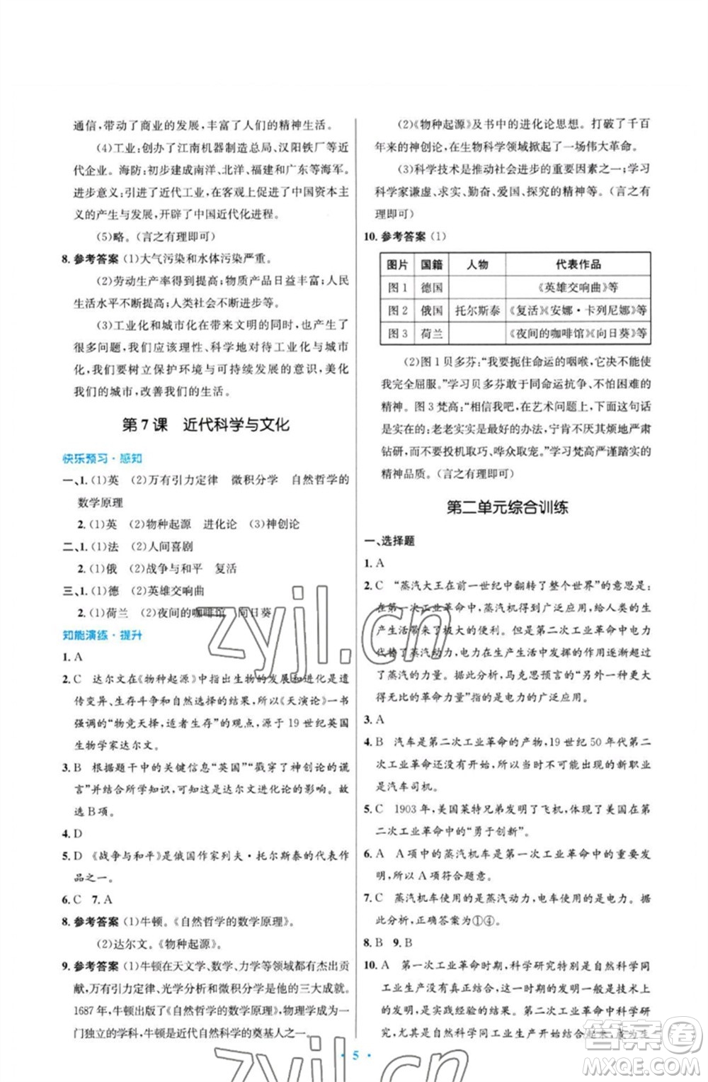 人民教育出版社2023初中同步測控優(yōu)化設(shè)計(jì)九年級世界歷史下冊人教版福建專版參考答案